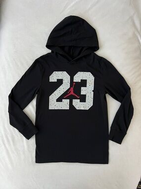 Jordan Black Hooded Long Sleeve Shirt with Gray '23' and Red Jumpman